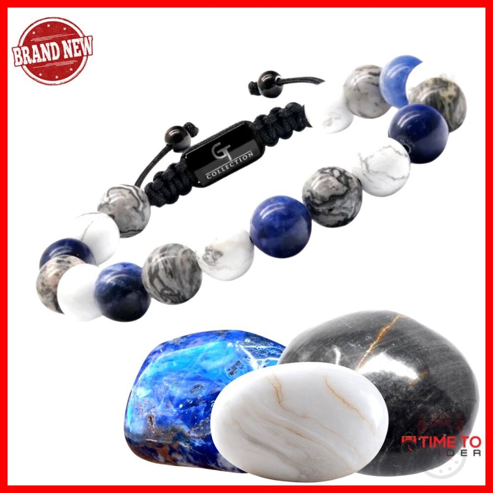 Adjustable Beaded Bracelet for Men, Natural Stone, Stretch Fit